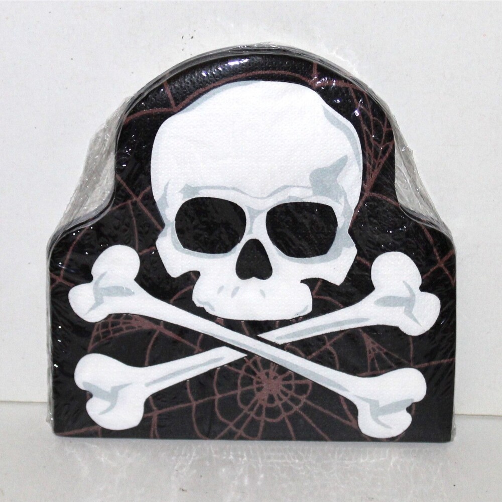 Halloween Skull Paper Napkins Bones black spiderweb Die Cut Amscan NEW 16 Sealed